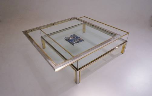 Romeo Rega signed coffee table sliding top, brass & chrome, 1970`s